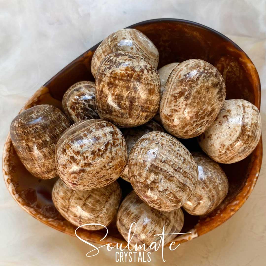 Soulmate Crystals, Aragonite White Banded Tumbled Stone, White Banded Brown Crystal for Positivity, Grounding, Balance, Emotional Wellbeing, Calming, Crystals for Anxiety