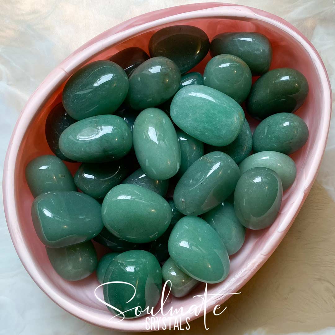 Soulmate Crystals Green Aventurine Tumbled Stone, Polished Green Crystal for Luck, Abundance, Risk Taking, Manifestation.
