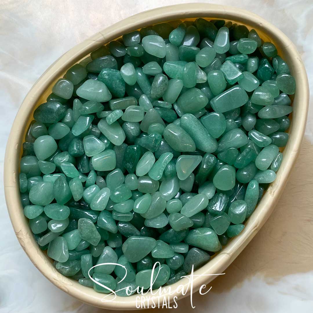 Soulmate Crystals Green Aventurine Tumbled Stone, Polished Green Crystal for Luck, Abundance, Risk Taking, Manifestation.