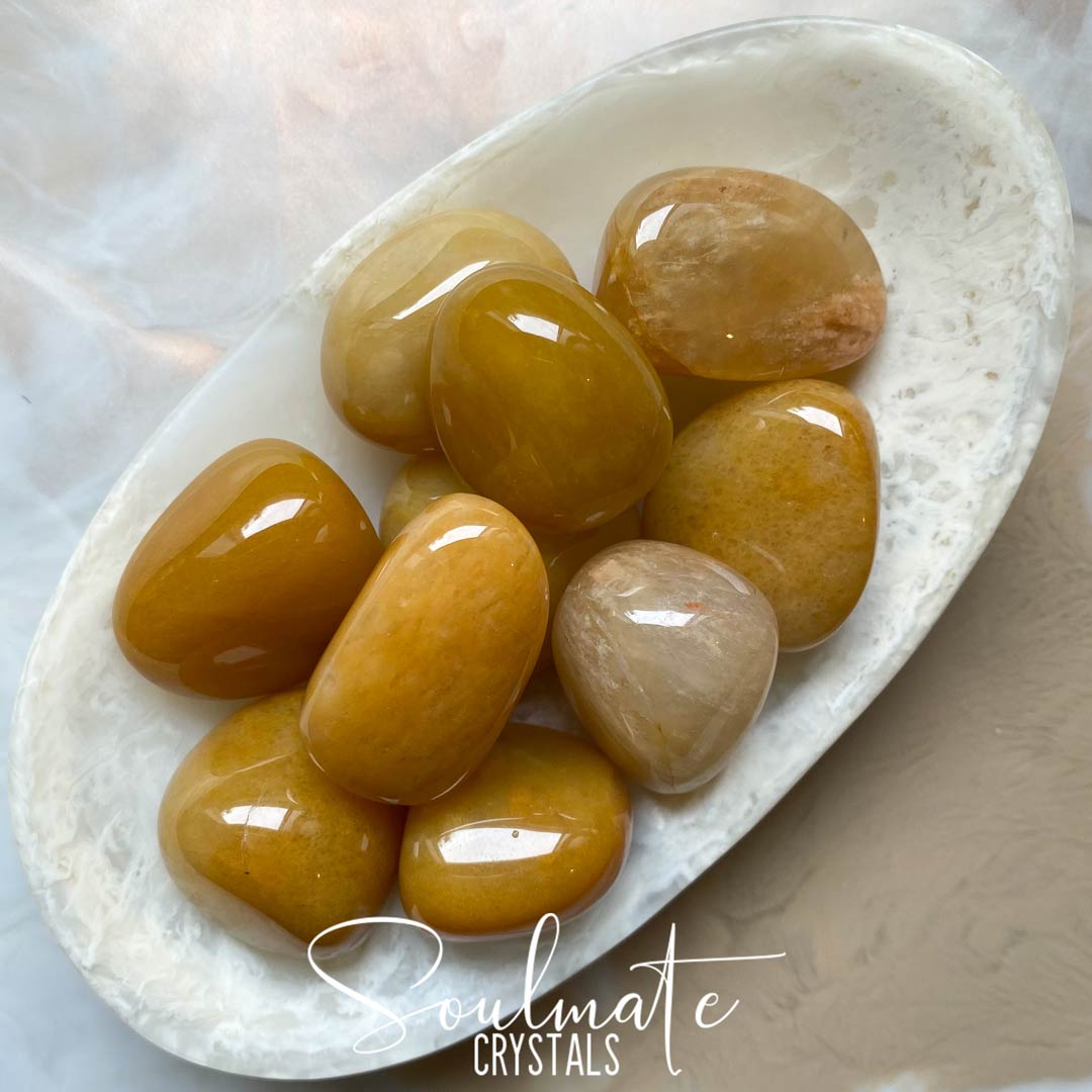 Soulmate Crystals Aventurine Yellow Gold Tumbled Stone, Polished Golden Yellow Crystal for Personal Power, Uplifting, Happiness.