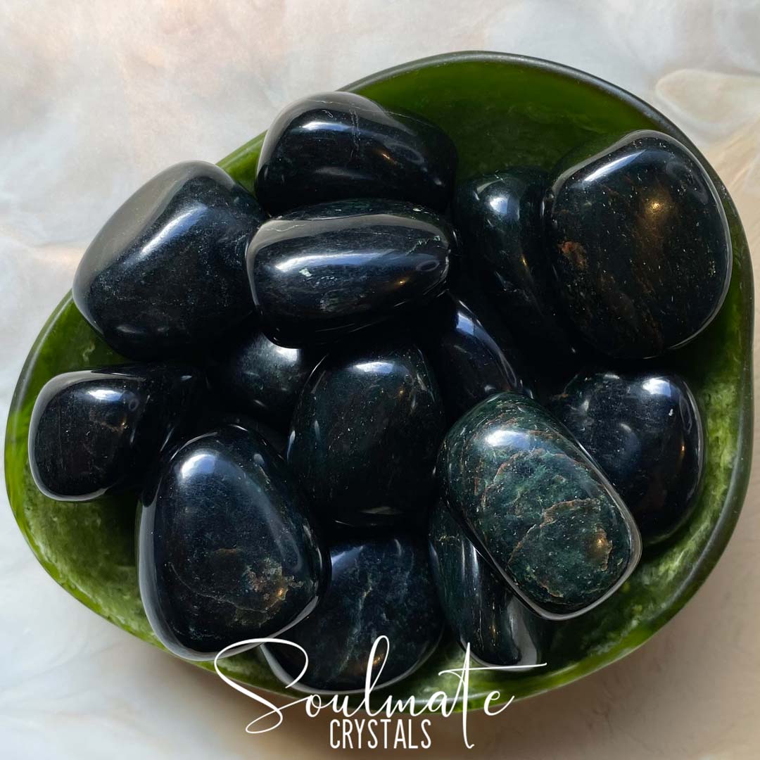 Soulmate Crystals Black Jade Tumbled Stone, Nephrite Black Jade Crystal for Protection, Guardian, Shadow Work, Shamanic Journeying