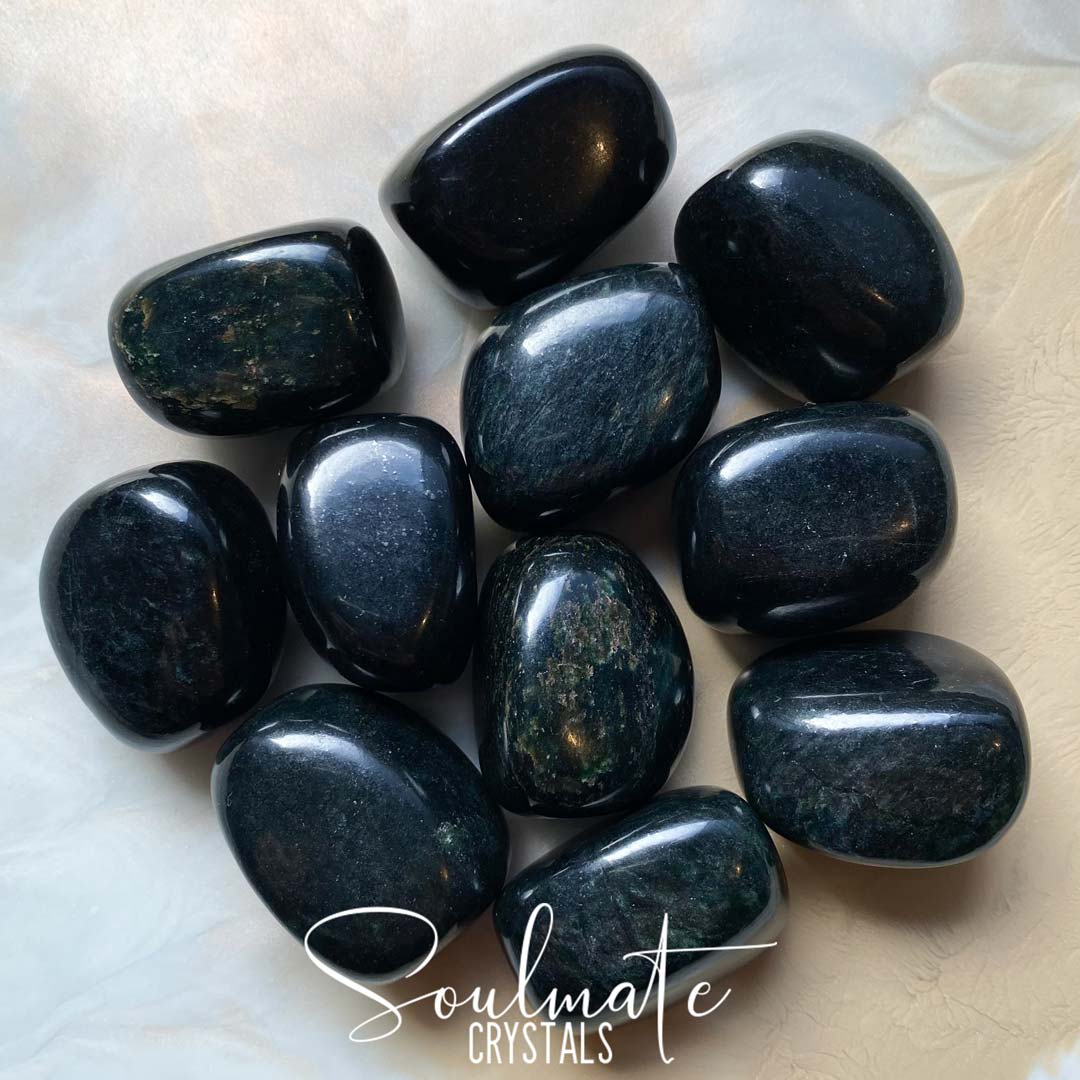 Soulmate Crystals Black Jade Tumbled Stone, Nephrite Black Jade Crystal for Protection, Guardian, Shadow Work, Shamanic Journeying