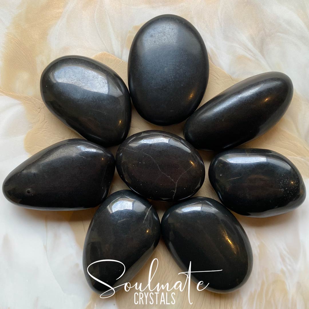 Soulmate Crystals Black Jasper Tumbled Stone, Polished Basanite Black Crystal for Emotional Stability, Intuition and Strength, Size XL, Extra Large