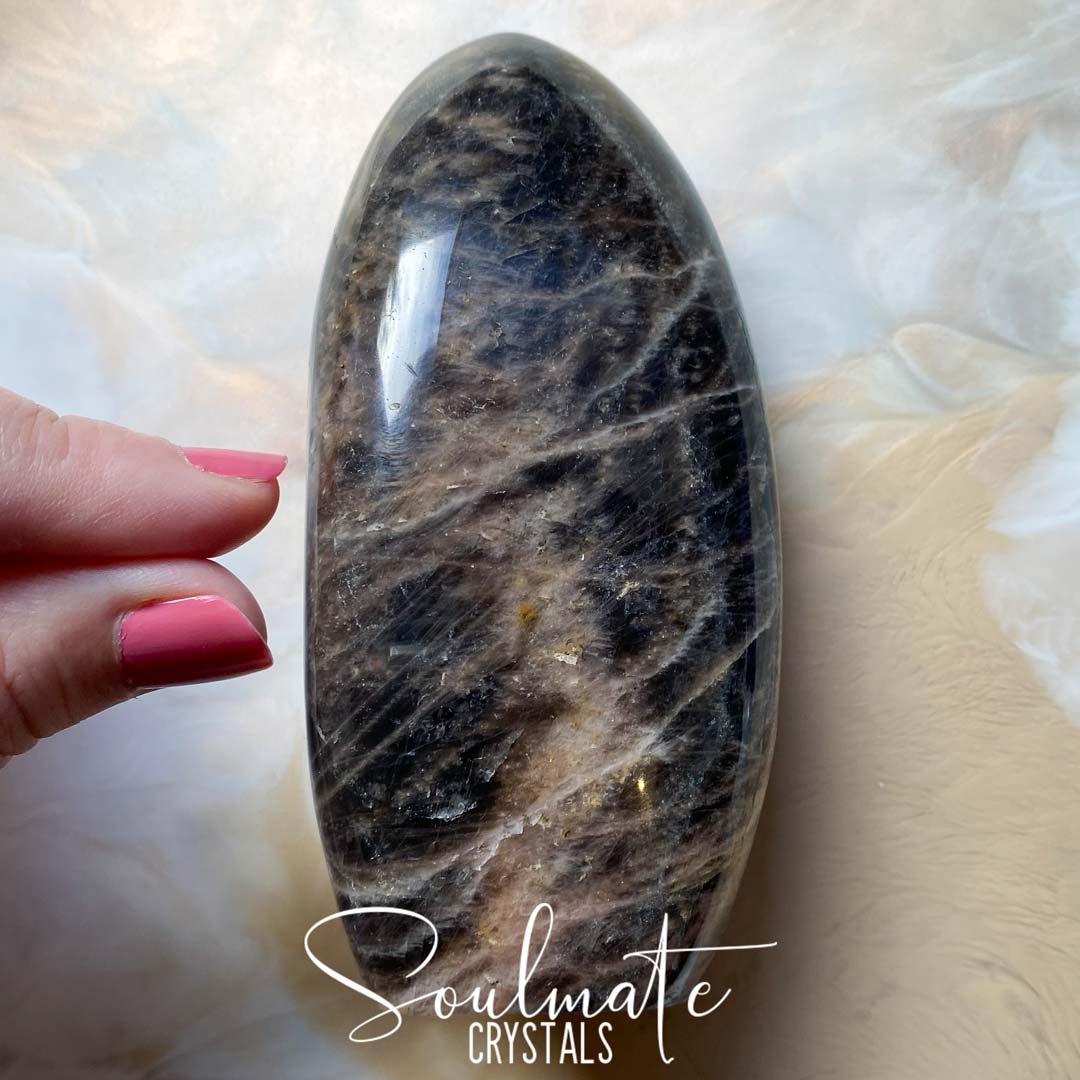 Soulmate Crystals Black Moonstone Polished Crystal Freeform, Black Crystal for Intention Setting, Manifestation, Creativity and New Moon Rituals.