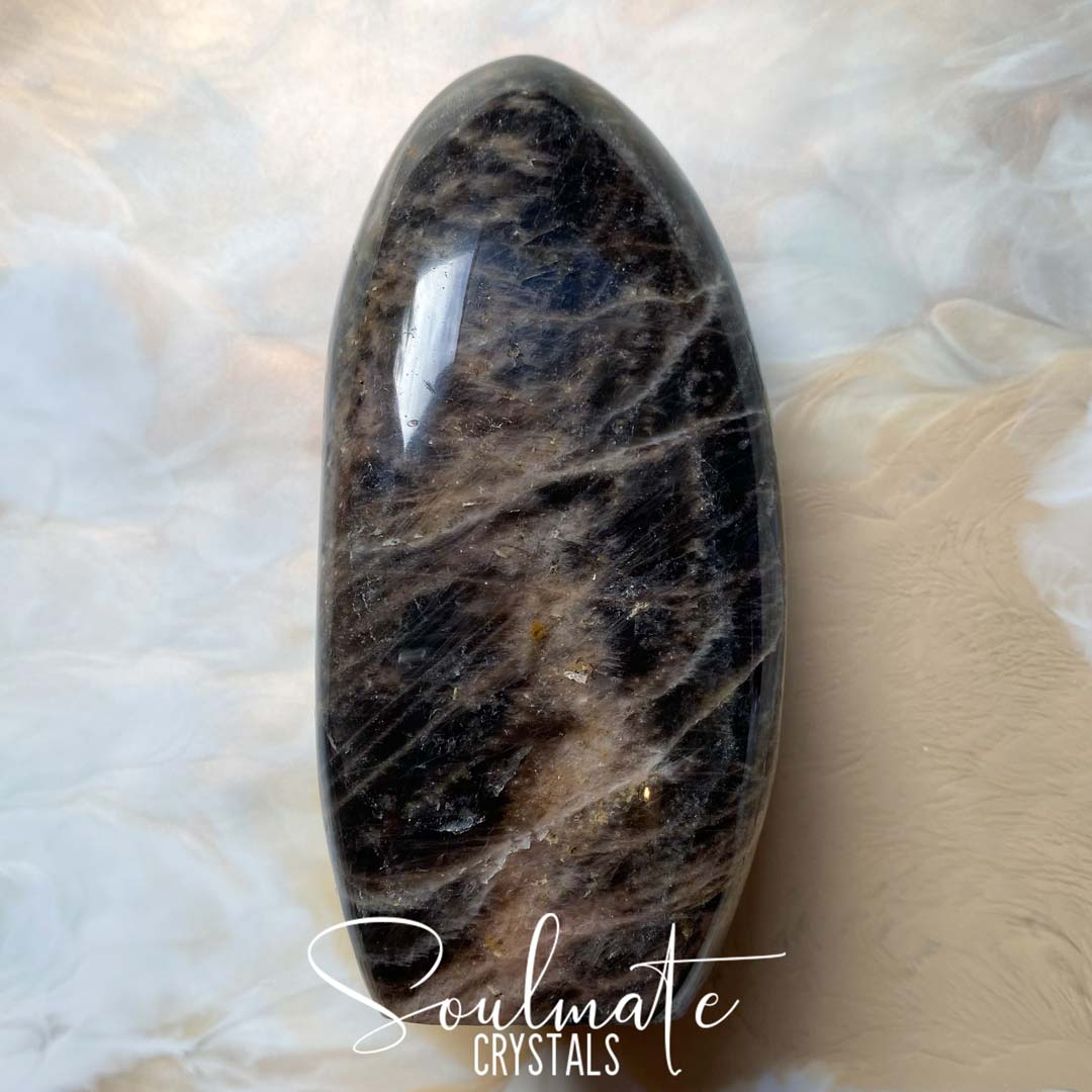 Soulmate Crystals Black Moonstone Polished Crystal Freeform, Black Crystal for Intention Setting, Manifestation, Creativity and New Moon Rituals.