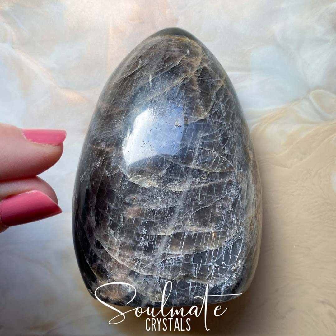 Soulmate Crystals Black Moonstone Polished Crystal Freeform, Black Crystal for Intention Setting, Manifestation, Creativity and New Moon Rituals.