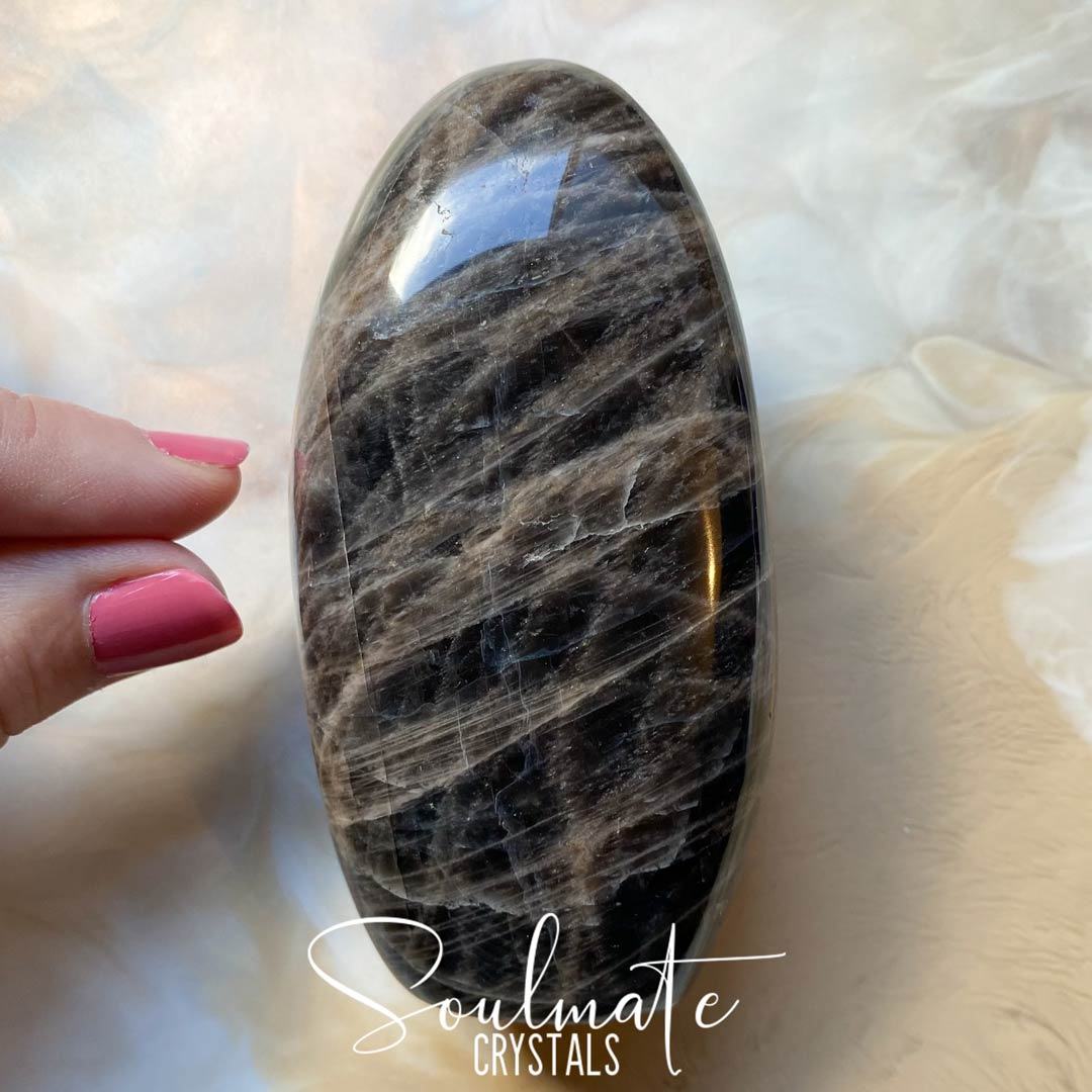 Soulmate Crystals Black Moonstone Polished Crystal Freeform, Black Crystal for Intention Setting, Manifestation, Creativity and New Moon Rituals.