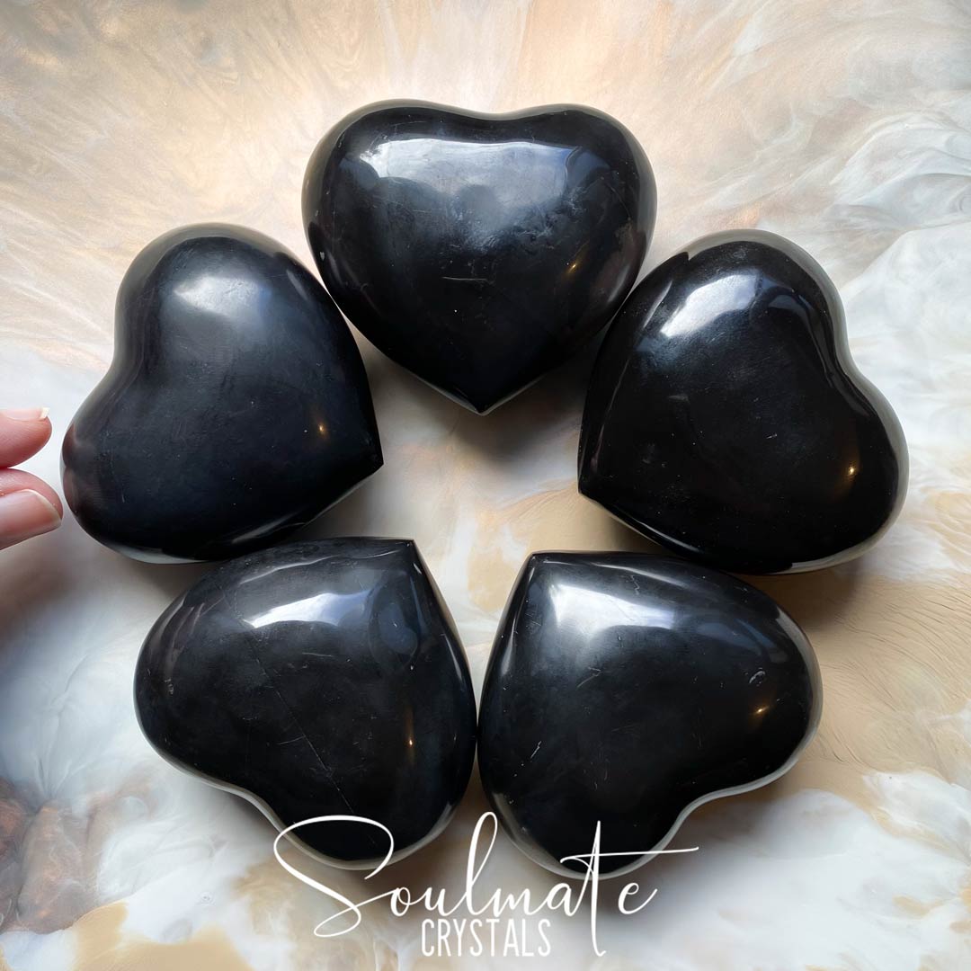 Soulmate Crystals Black Onyx Polished Cystal Puffy Heart, Polished Black Crystal for Protection, Strength and Grounding.