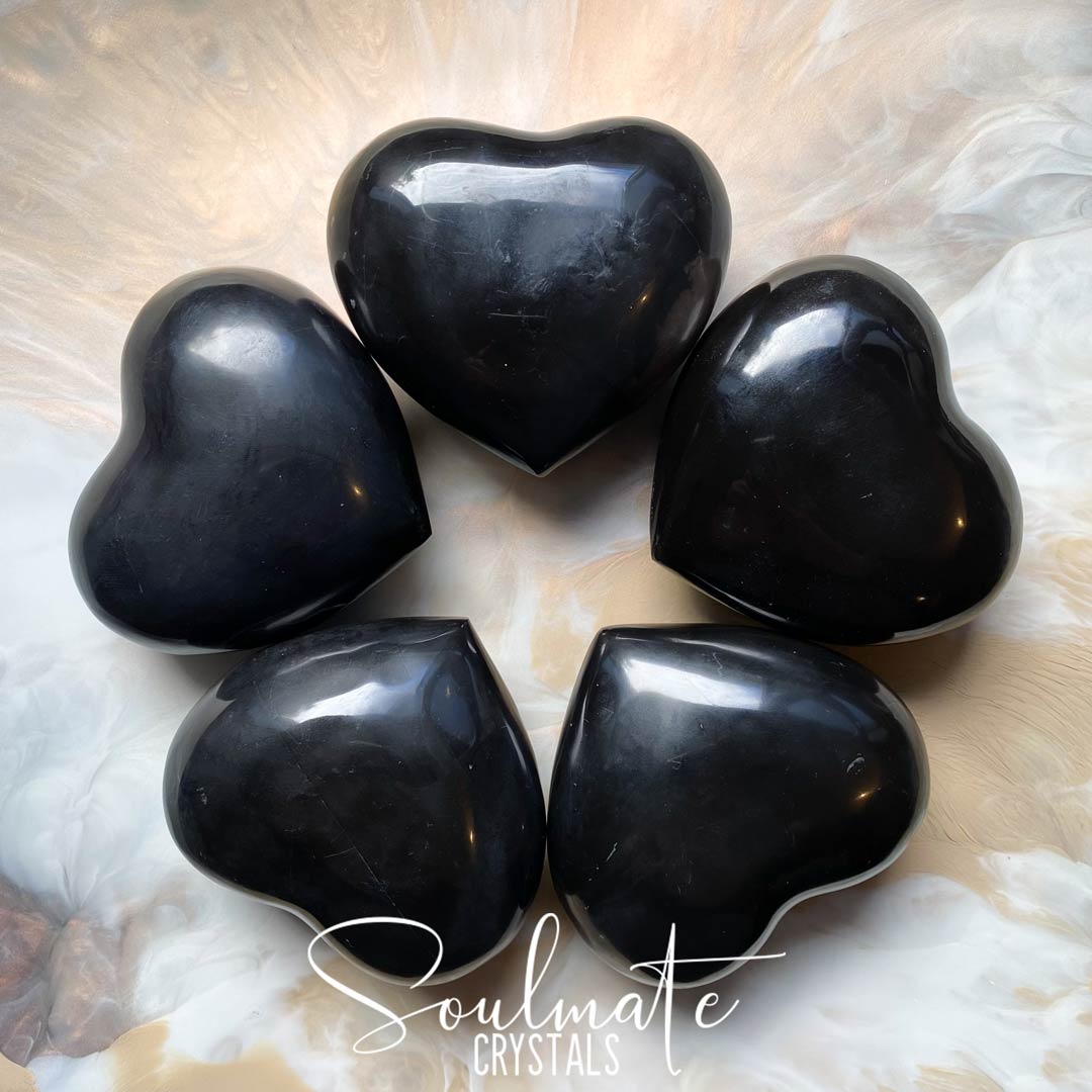 Soulmate Crystals Black Onyx Polished Cystal Puffy Heart, Polished Black Crystal for Protection, Strength and Grounding.