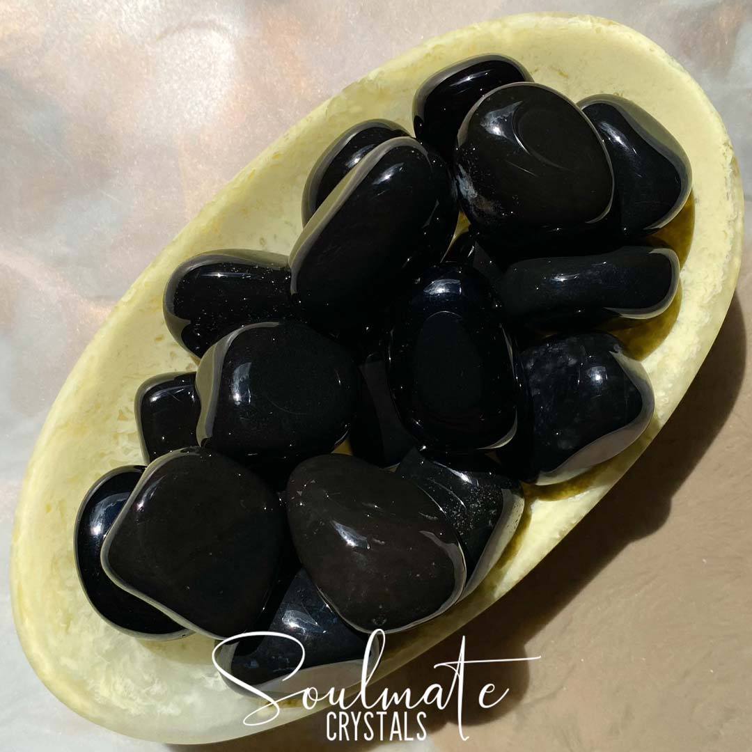 Soulmate Crystals Black Onyx Tumbled Stone, Polished Black Crystal for Protection, Strength and Grounding