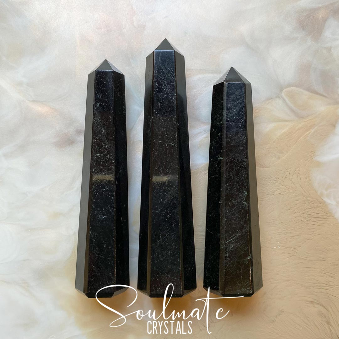 Soulmate Crystals Black Tourmaline Polished Crystal Point, Black Crystal for EMF Protection, Grounding, Restoration and Shield Negativity.