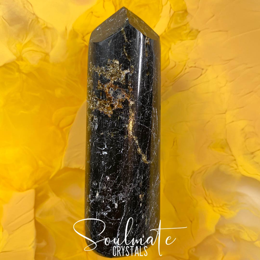Soulmate Crystals Black Tourmaline Polished Point, Black Crystal for EMF Protection, Grounding, Restoration and Shield Negativity