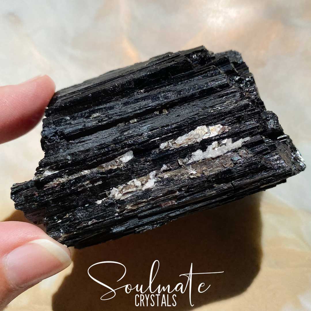 Soulmate Crystals Black Tourmaline Raw Natural Stone, Black Crystal for EMF Protection, Grounding, Restoration and Shield Negativity