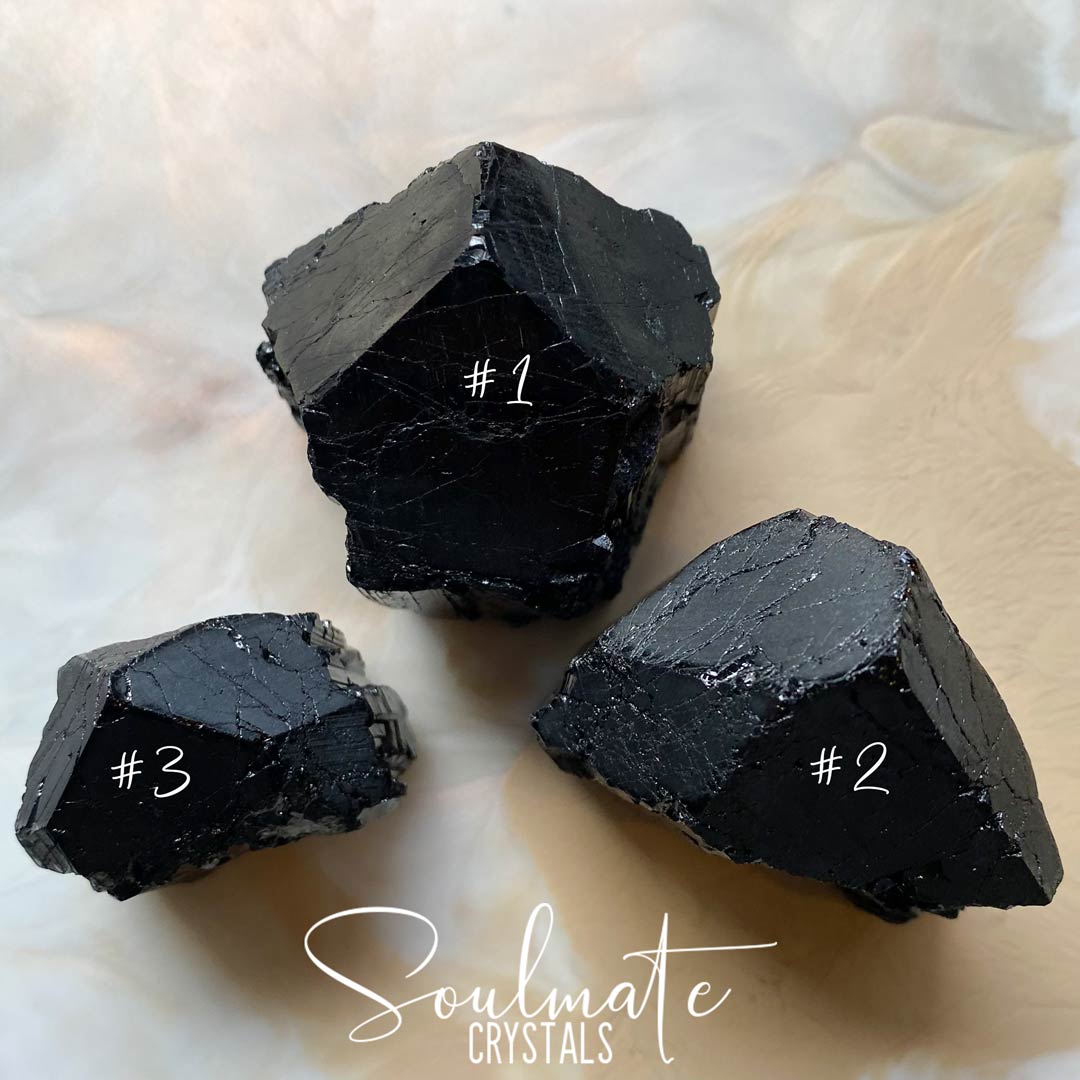 Soulmate Crystals Black Tourmaline Raw Polished Crystal Point, Black Crystal Stone for EMF Protection, Grounding, Restoration and Shield Negativity