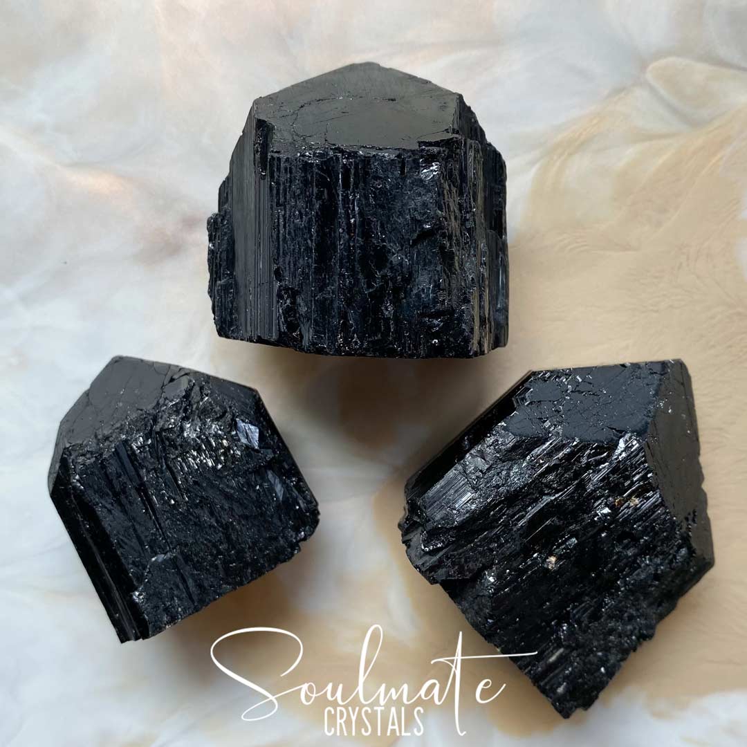 Soulmate Crystals Black Tourmaline Raw Polished Crystal Point, Black Crystal Stone for EMF Protection, Grounding, Restoration and Shield Negativity