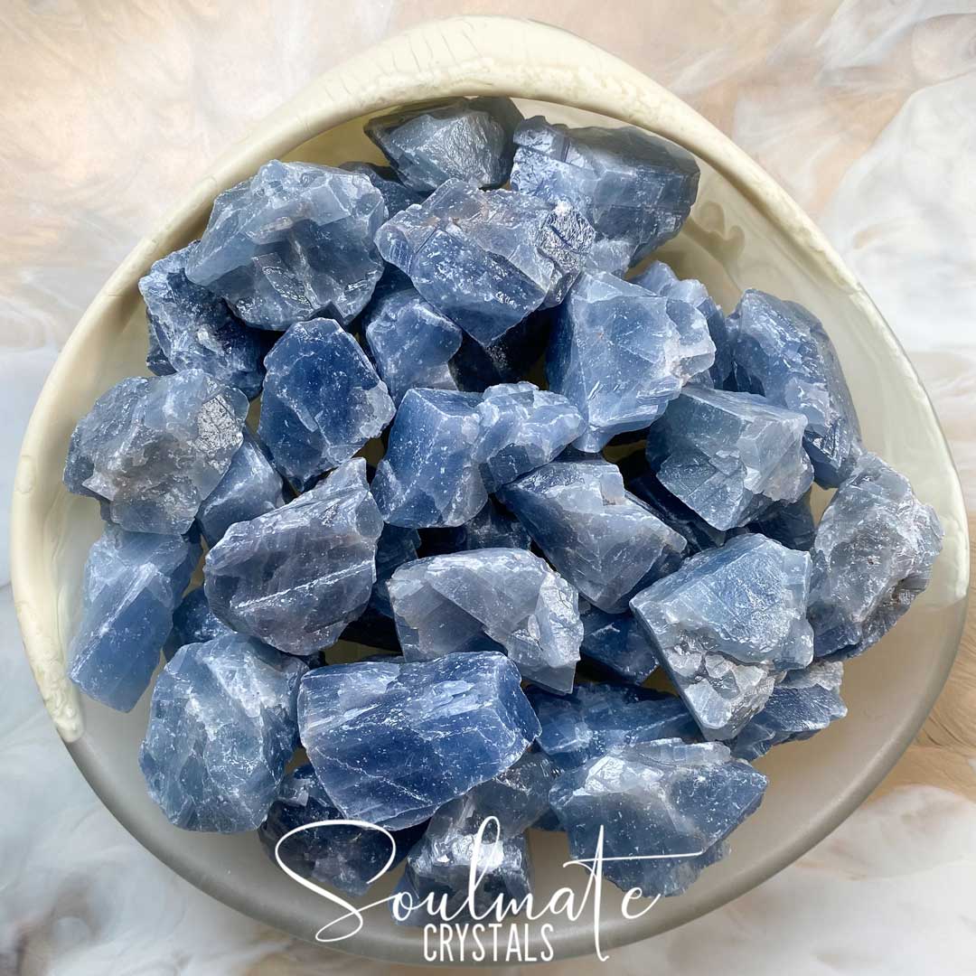 Soulmate Crystals Blue Apatite Raw Natural Stone, Light Blue Crystal for Calm, Relaxation and Clear Communication