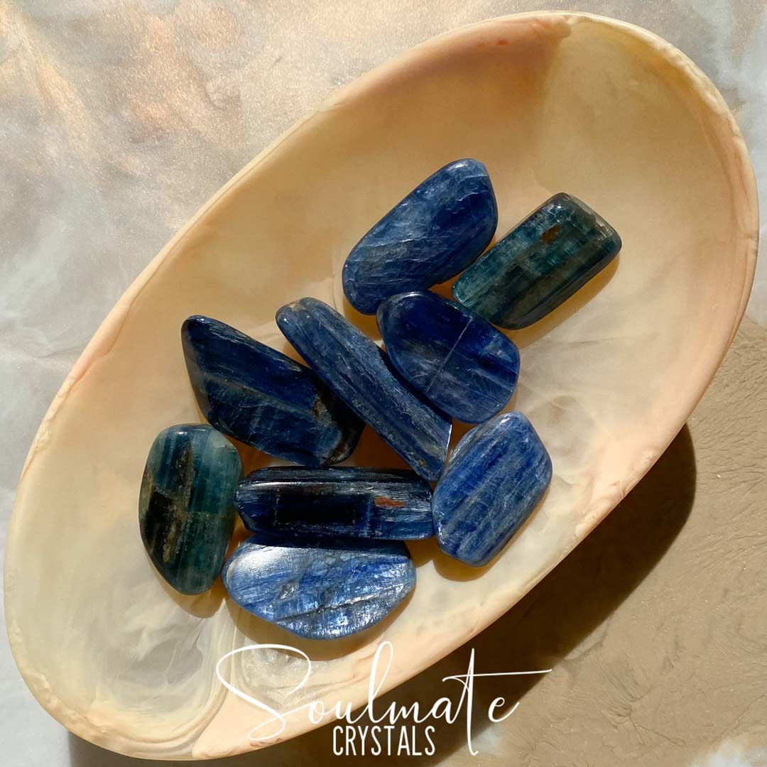 Soulmate Crystals Blue Kyanite Tumbled Stone. Polished Blades, Blue Crystal for Communication, Harmony and Flow