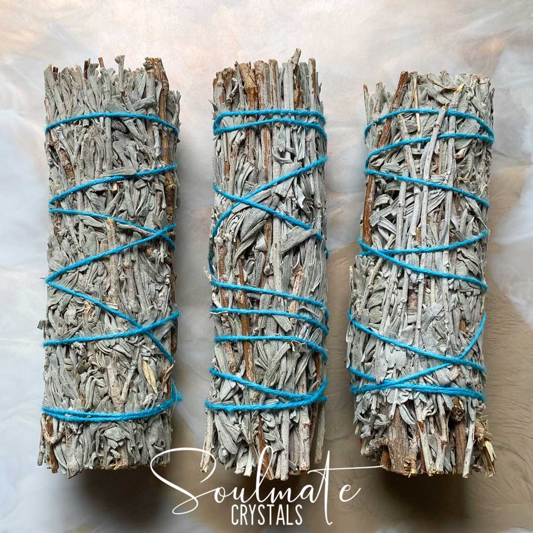 Soulmate Crystals Blue Sage Herbal Cleansing Stick Bundle, Dried Green Leaf Bundle of Blue Sage Sticks for Smoke Cleansing, Protection and Purification.