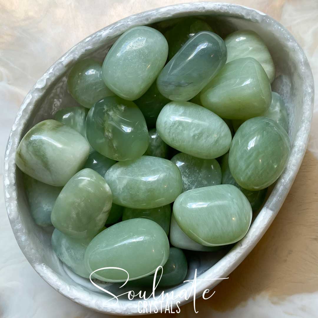 Soulmate Crystals Bowenite New Jade Tumbled Stone, Polished Mint, Spring Green Crystal for Allay Fears, Assertiveness, Luck and Dream Recall