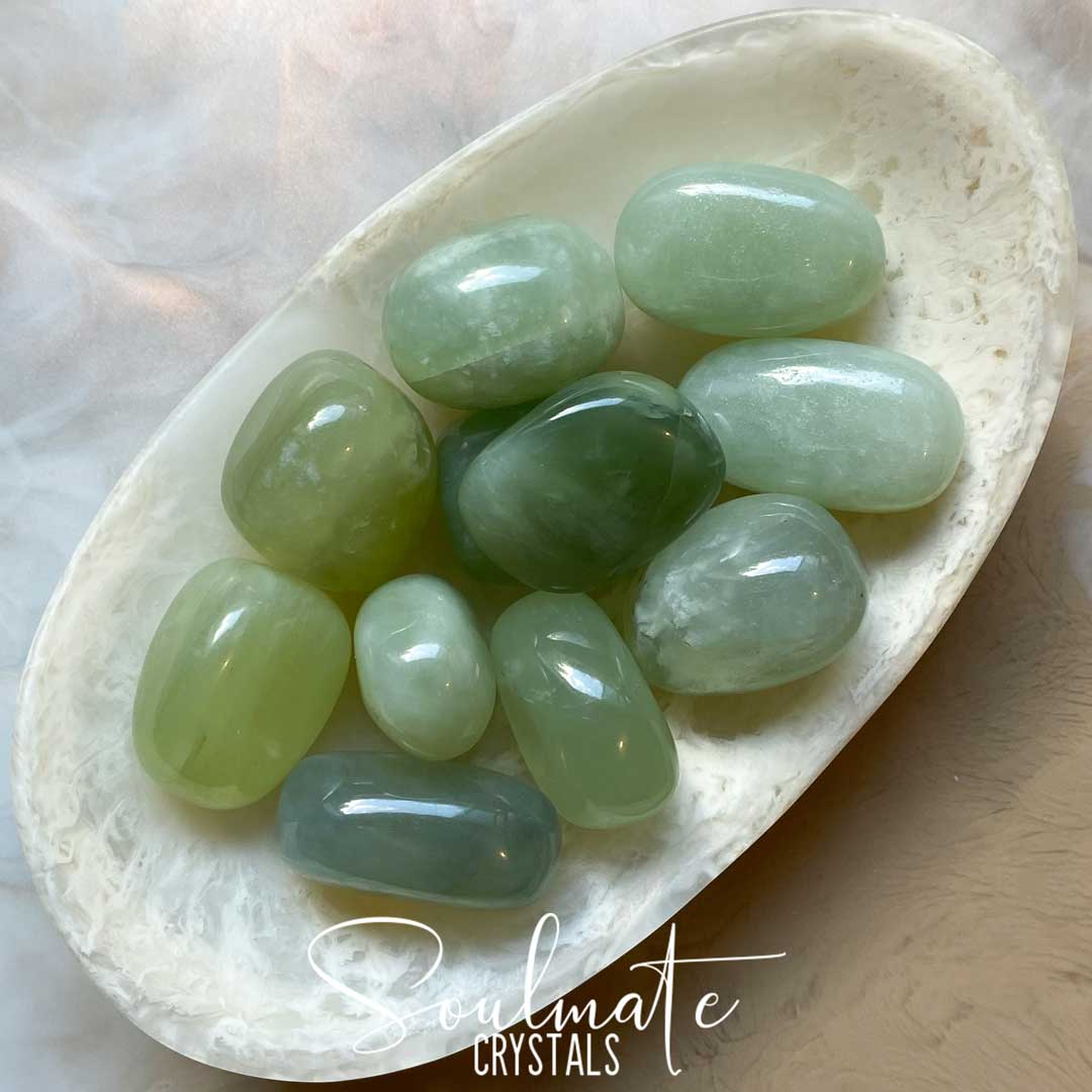 Soulmate Crystals Bowenite New Jade Tumbled Stone, Polished Mint, Spring Green Crystal for Allay Fears, Assertiveness, Luck and Dream Recall