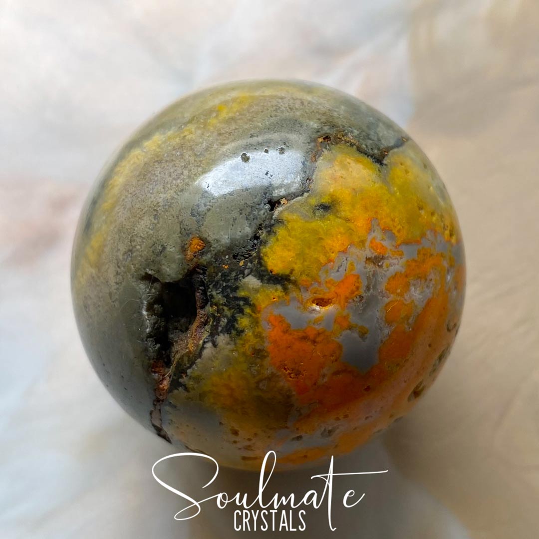 Soulmate Crystals Bumblebee Jasper Eclipse Stone Polished Sphere, Vibrant Yellow Polished Sphere for Manifestation