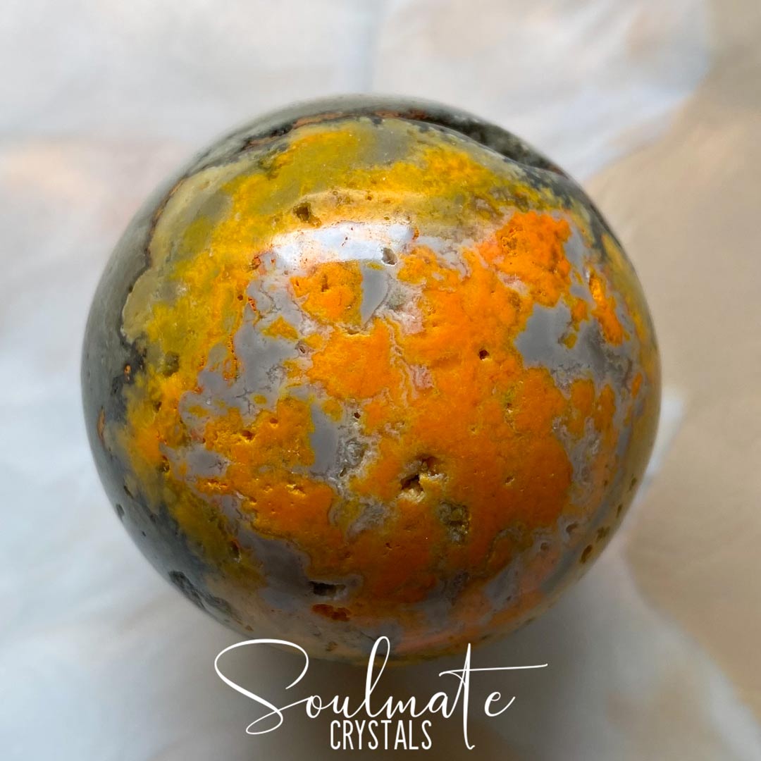 Soulmate Crystals Bumblebee Jasper Eclipse Stone Polished Sphere, Vibrant Yellow Polished Sphere for Manifestation