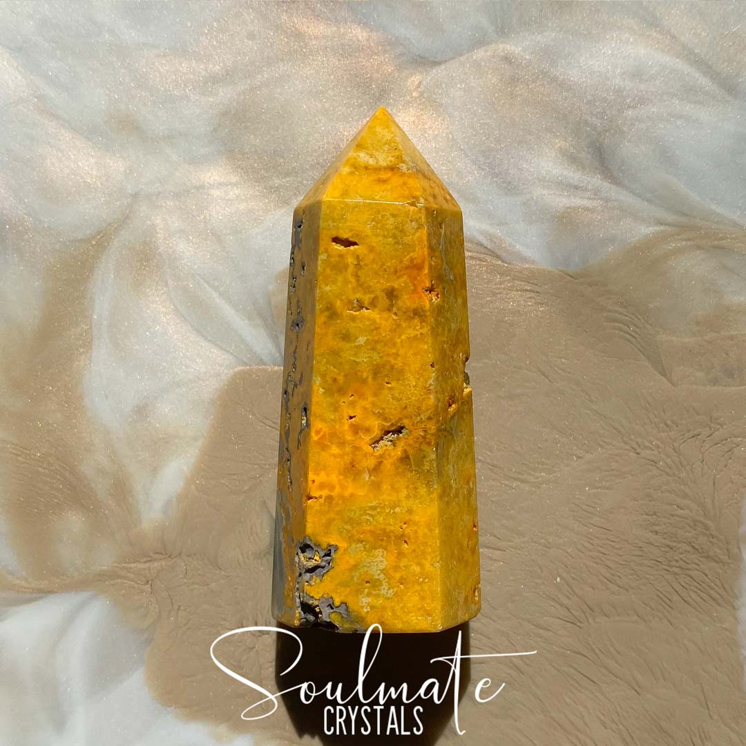 Soulmate Crystals Bumblebee Jasper Eclipse Stone Polished Point, Vibrant Yellow Polished Point for Manifestation