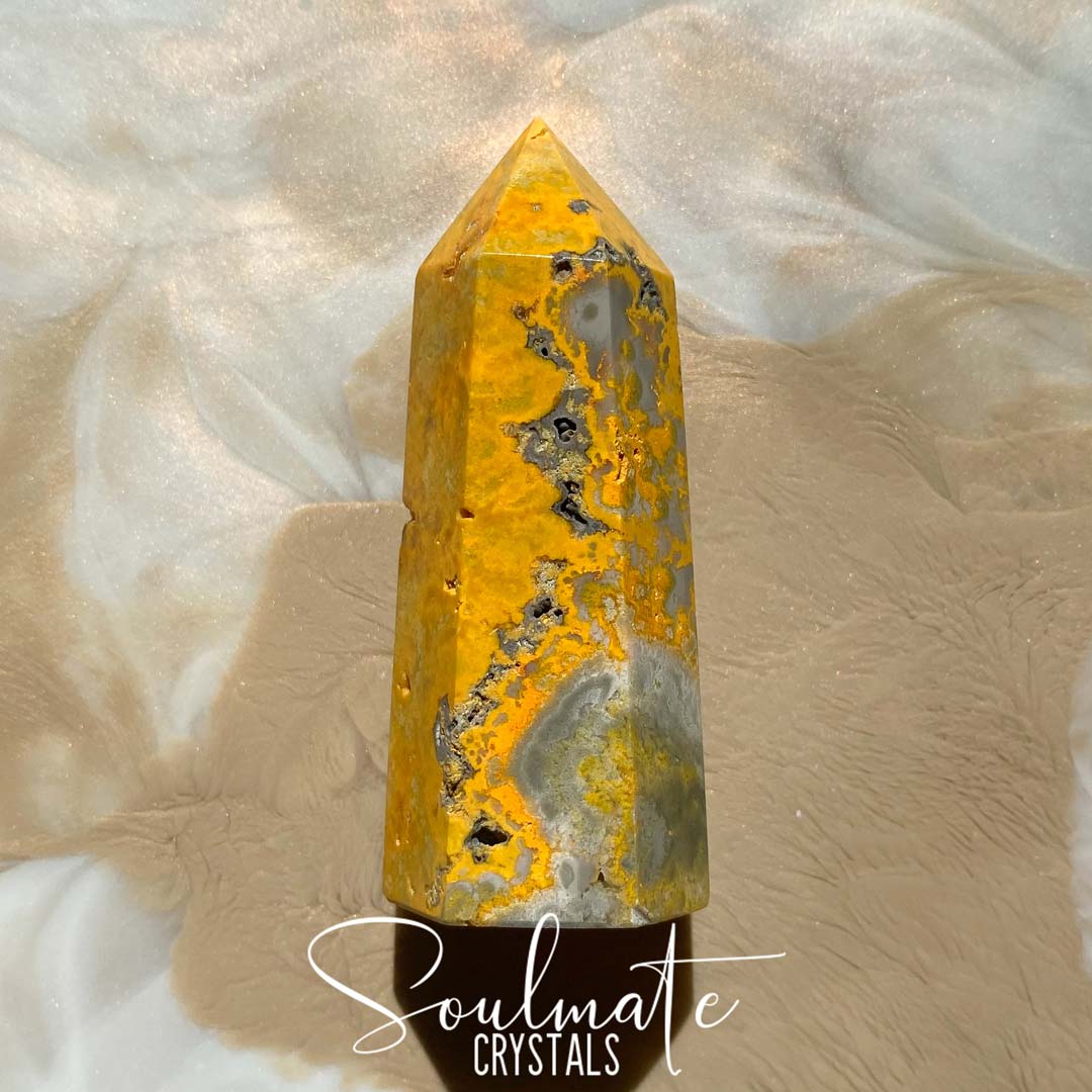 Soulmate Crystals Bumblebee Jasper Eclipse Stone Polished Point, Vibrant Yellow Polished Point for Manifestation