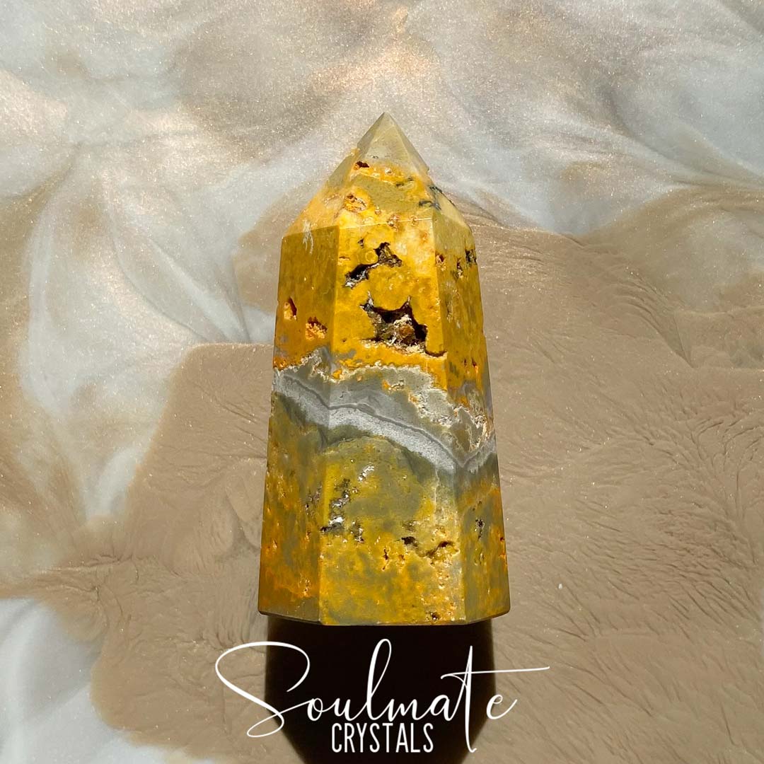 Soulmate Crystals Bumblebee Jasper Eclipse Stone Polished Point, Vibrant Yellow Polished Point for Manifestation
