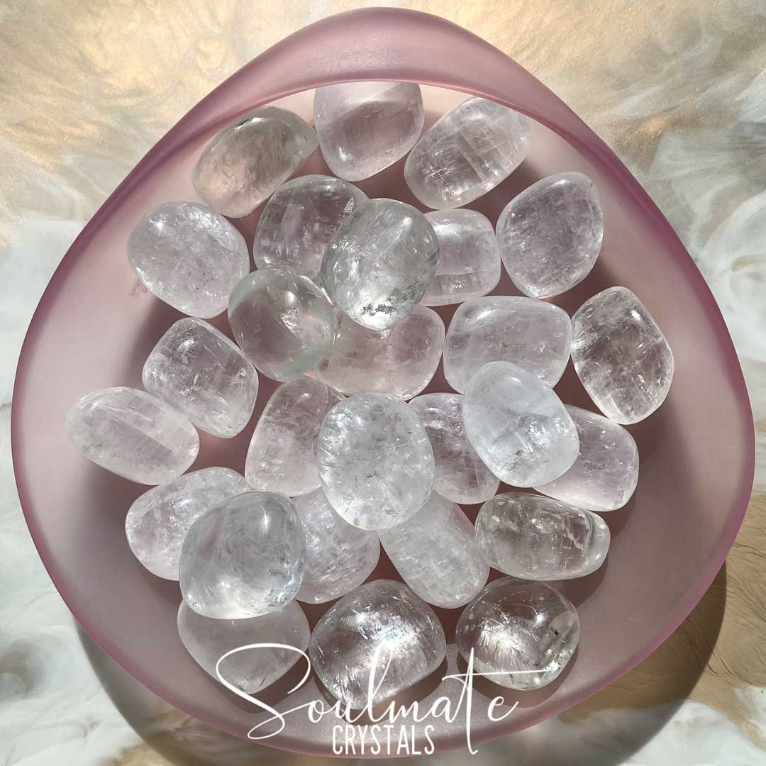 Soulmate Crystals White Calcite Tumbled Stone, Gemmy Semi-Translucent, Clear Crystal for Cleansing, Light and Space Clearing.