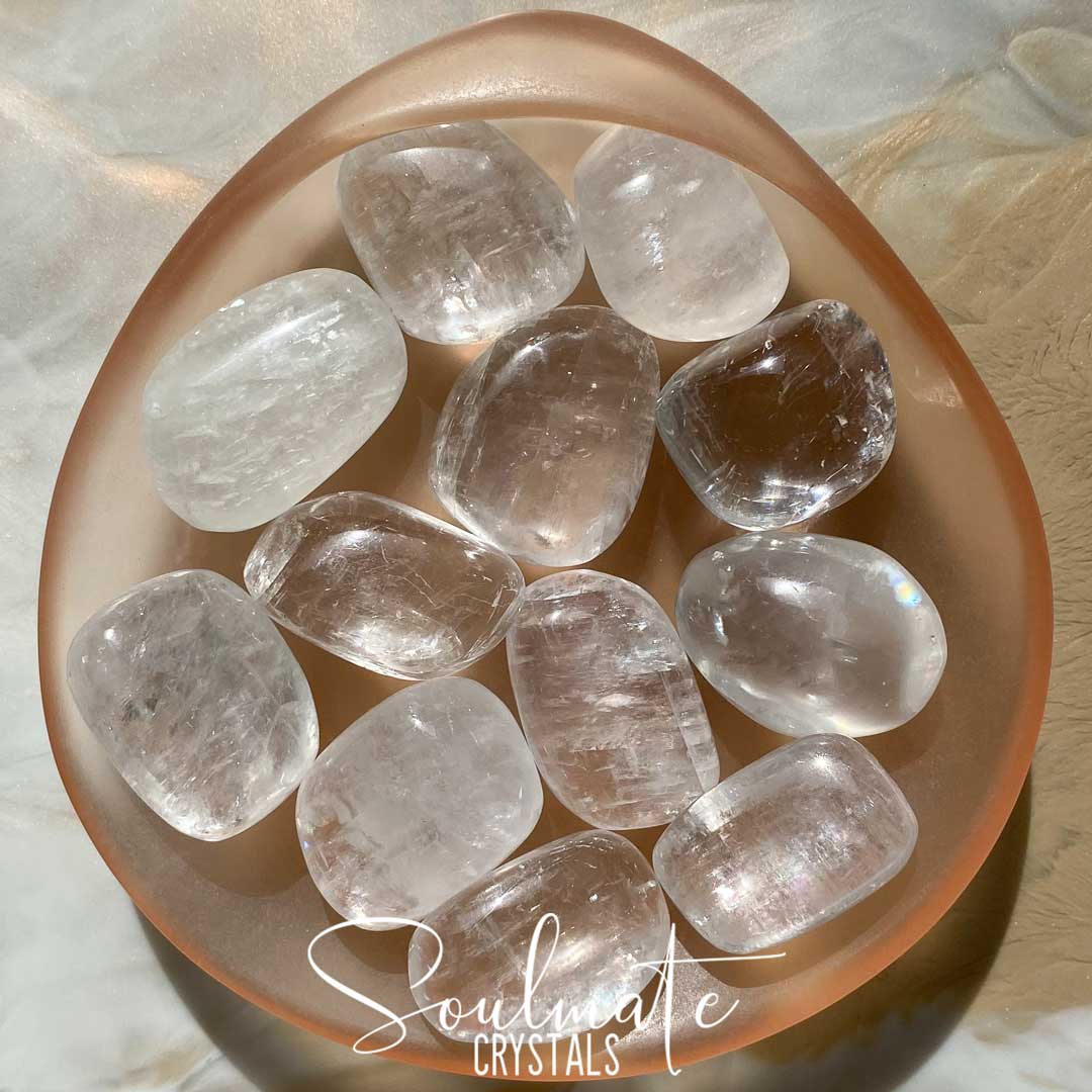 Soulmate Crystals White Calcite Tumbled Stone, Gemmy Semi-Translucent, Clear Crystal for Cleansing, Light and Space Clearing.