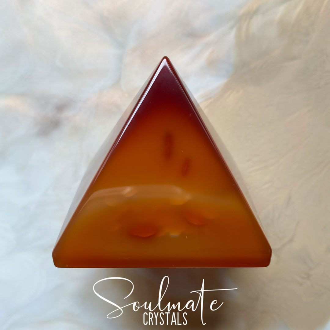 Soulmate Crystals Carnelian Polished Crystal Pyramid, Orange Crystal for Mindfulness, Vitality, Creativity.