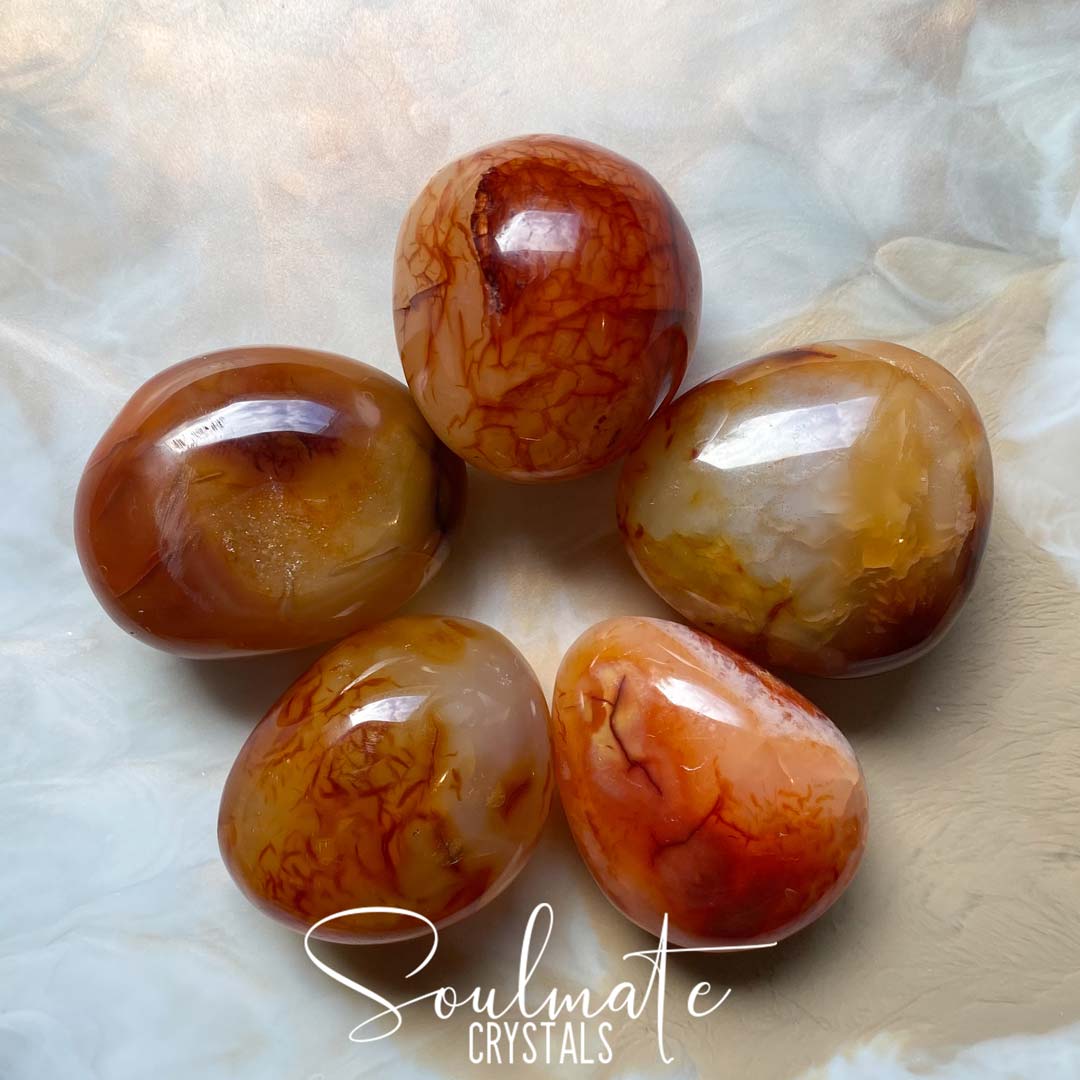 Soulmate Crystals Carnelian Polished Crystal Pebble, Orange Crystal for Vitality, Creativity, Joy, Mindfulness.