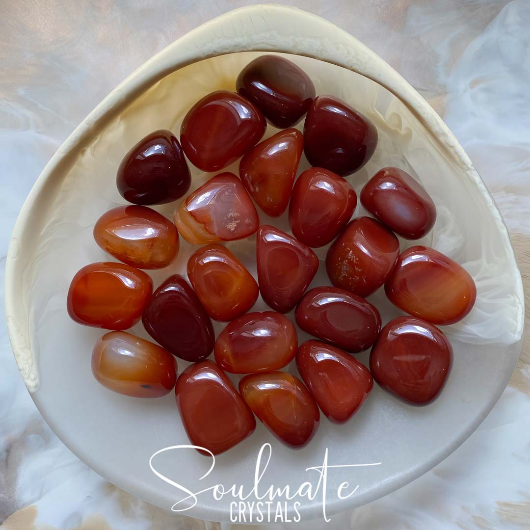 Soulmate Crystals Carnelian Tumbled Stone, Polished Orange Crystal for Mindfulness, Vitality and Creativity