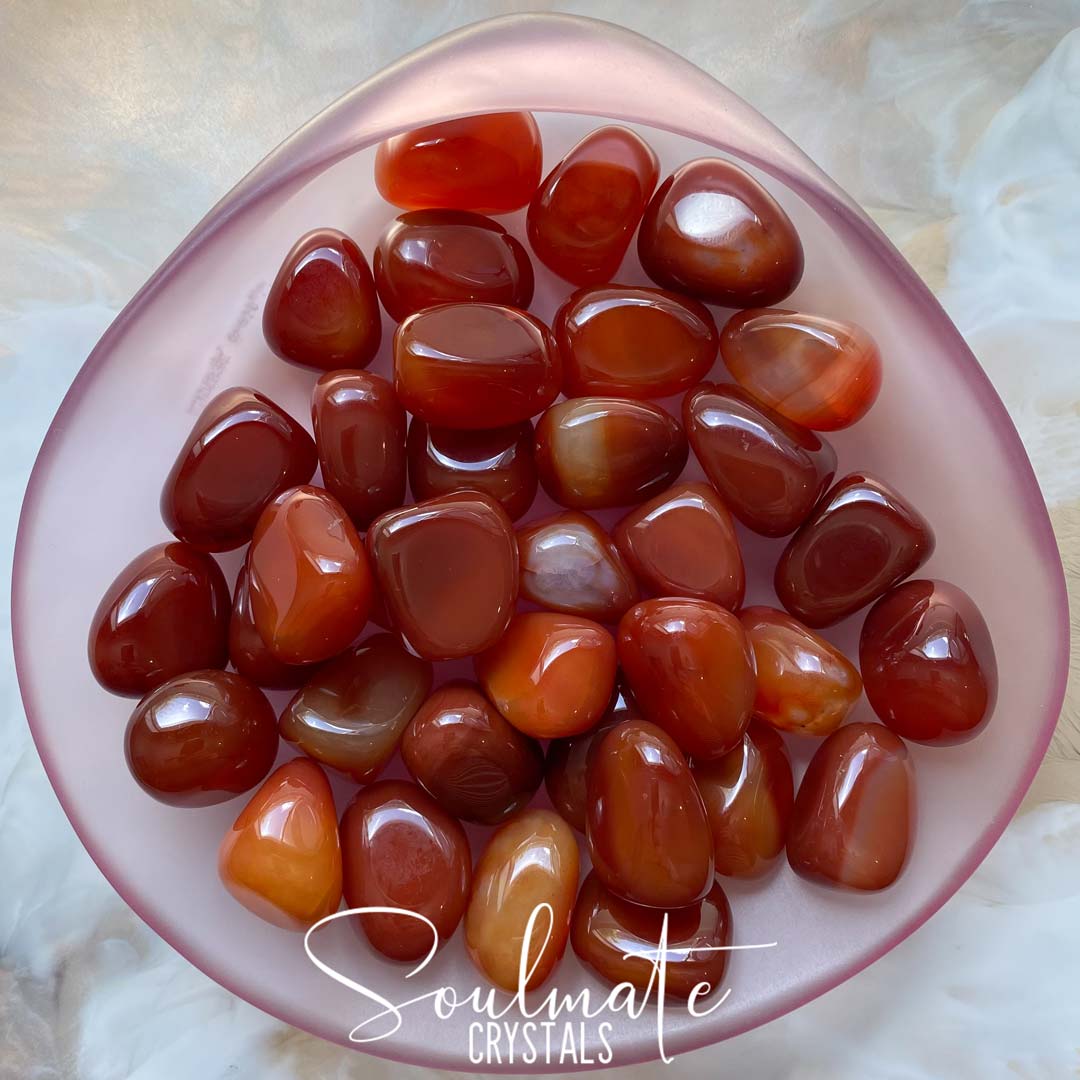 Soulmate Crystals Carnelian Tumbled Stone, Polished Orange Crystal for Mindfulness, Vitality, Creativity.