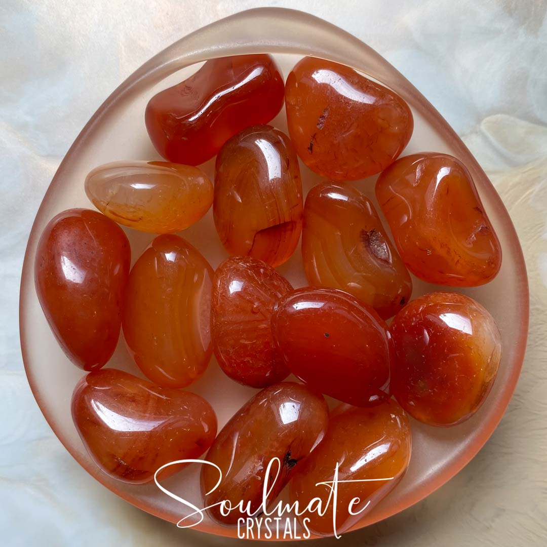 Soulmate Crystals Carnelian Tumbled Stone, Polished Orange Crystal for Mindfulness, Vitality, Creativity.