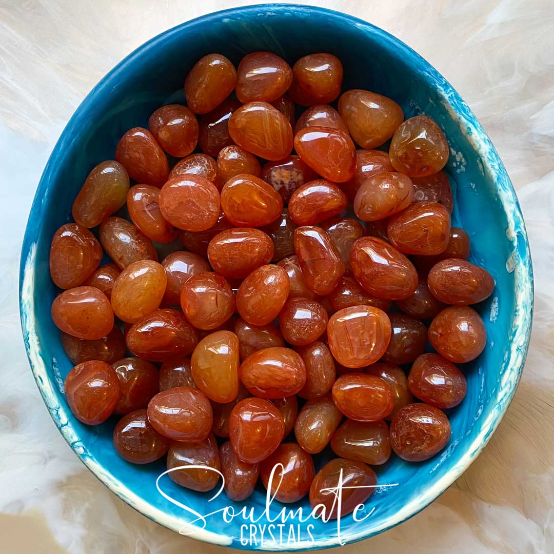 Soulmate Crystals Carnelian Tumbled Stone, Polished Orange Crystal for Mindfulness, Vitality, Creativity.