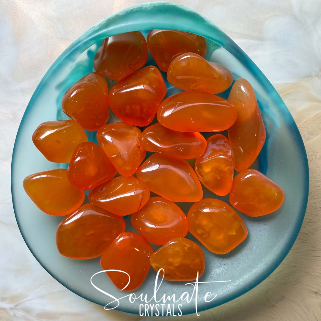Soulmate Crystals Carnelian Tumbled Stone, Polished Orange Crystal for Mindfulness, Vitality and Creativity, Size Small-Medium, Extra Quality