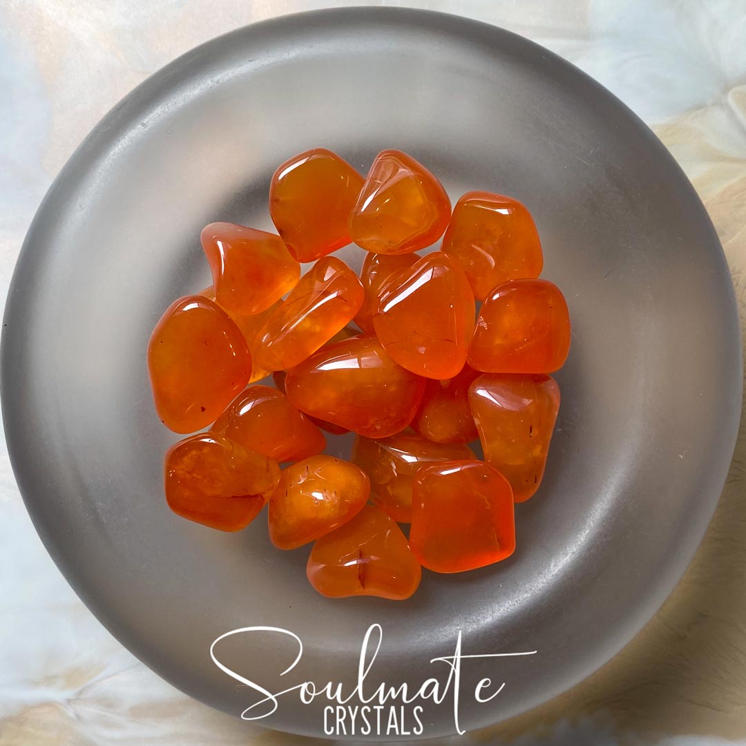 Soulmate Crystals Carnelian Tumbled Stone, Polished Orange Crystal for Mindfulness, Vitality and Creativity, Size Small, Extra Quality