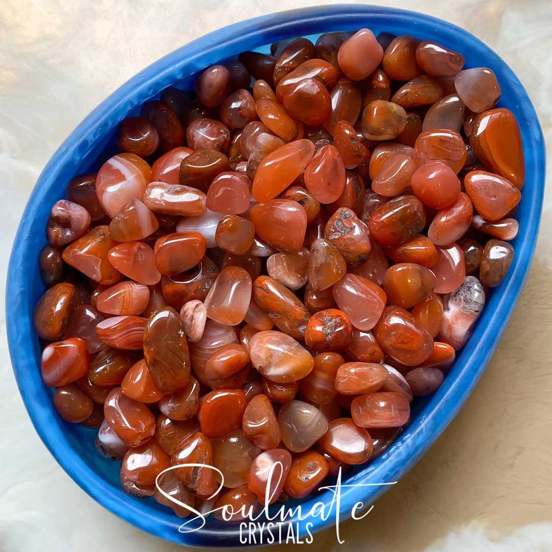 Soulmate Crystals Carnelian Tumbled Stone, Polished Orange Crystal for Mindfulness, Vitality, Creativity.