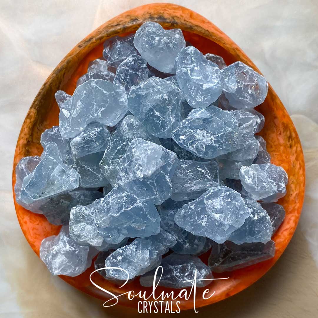 Soulmate Crystals Celestite Raw Natural Stone Mix Pack, Blue Crystal for Calm, Spiritual Development, Serenity and Sleep.