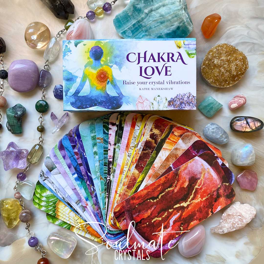 Soulmate Crystals Chakra Love Oracle Card Deck, Printed Boxed Card Deck to Raise Your Crystal Vibration, Emotional Balance, Wellbeing, Printed Inspiration Cards.