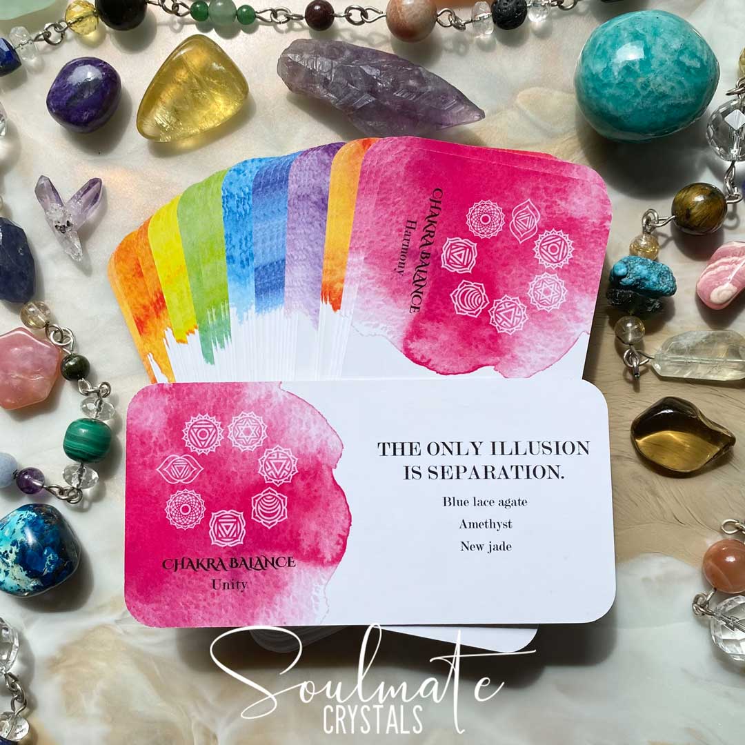 Soulmate Crystals Chakra Love Oracle Card Deck, Printed Boxed Card Deck to Raise Your Crystal Vibration, Emotional Balance, Wellbeing, Printed Inspiration Cards.