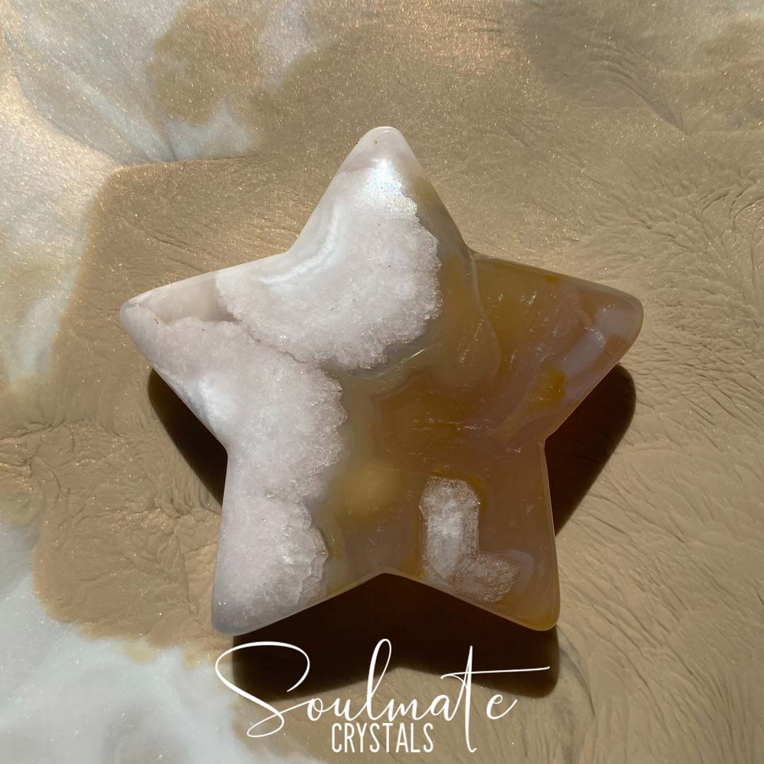 Soulmate Crystals Cherry Blossom Flower Agate Polished Star, Blush Crystal for Positivity and Expansion