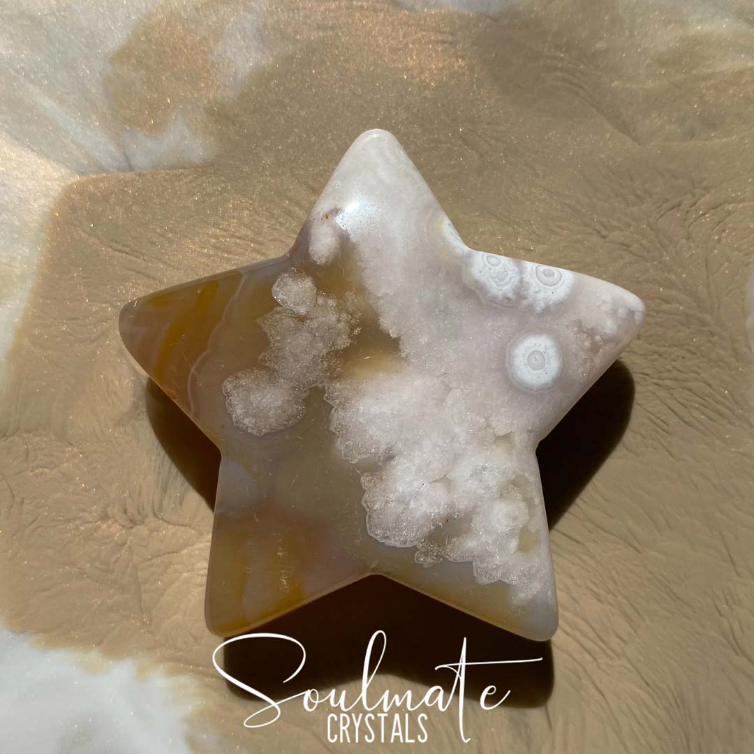 Soulmate Crystals Cherry Blossom Flower Agate Polished Star, Blush Crystal for Positivity and Expansion