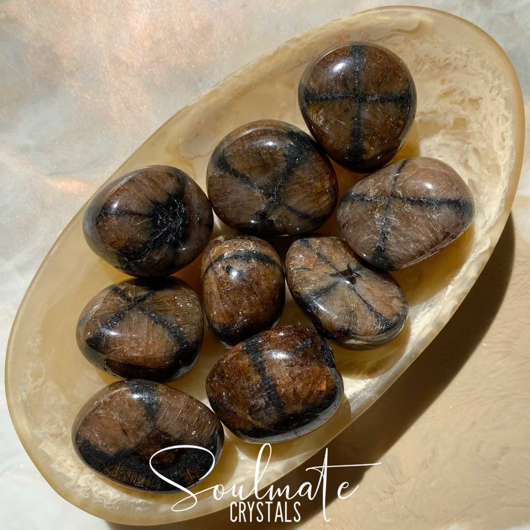 Soulmate Crystals Chiastolite Tumbled Stone, Polished Andalusite with Black Graphite Cross, Light Brown Crystal for Spiritually Protective, Transition and Stabilizing