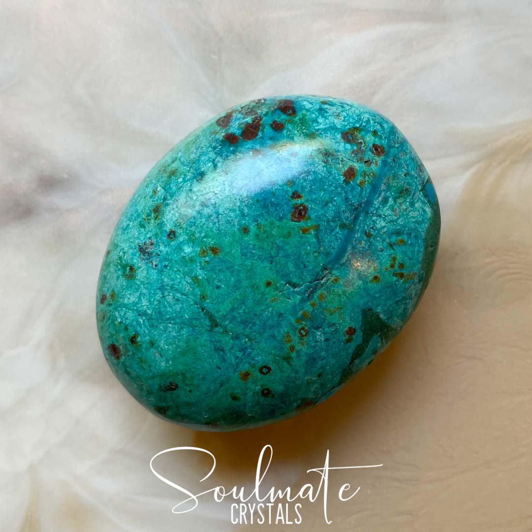 Soulmate Crystals Chrysocolla Polished Crystal Palm Stone, Teal Green Blue Crystal for Creative Potential, Divine Feminine, Harmony, Flow and Empowerment