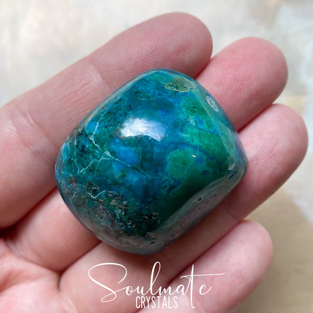 Soulmate Crystals Chrysocolla Tumbled Stone, Teal Green Blue Crystal for Creative Potential, Divine Feminine, Harmony, Flow and Empowerment