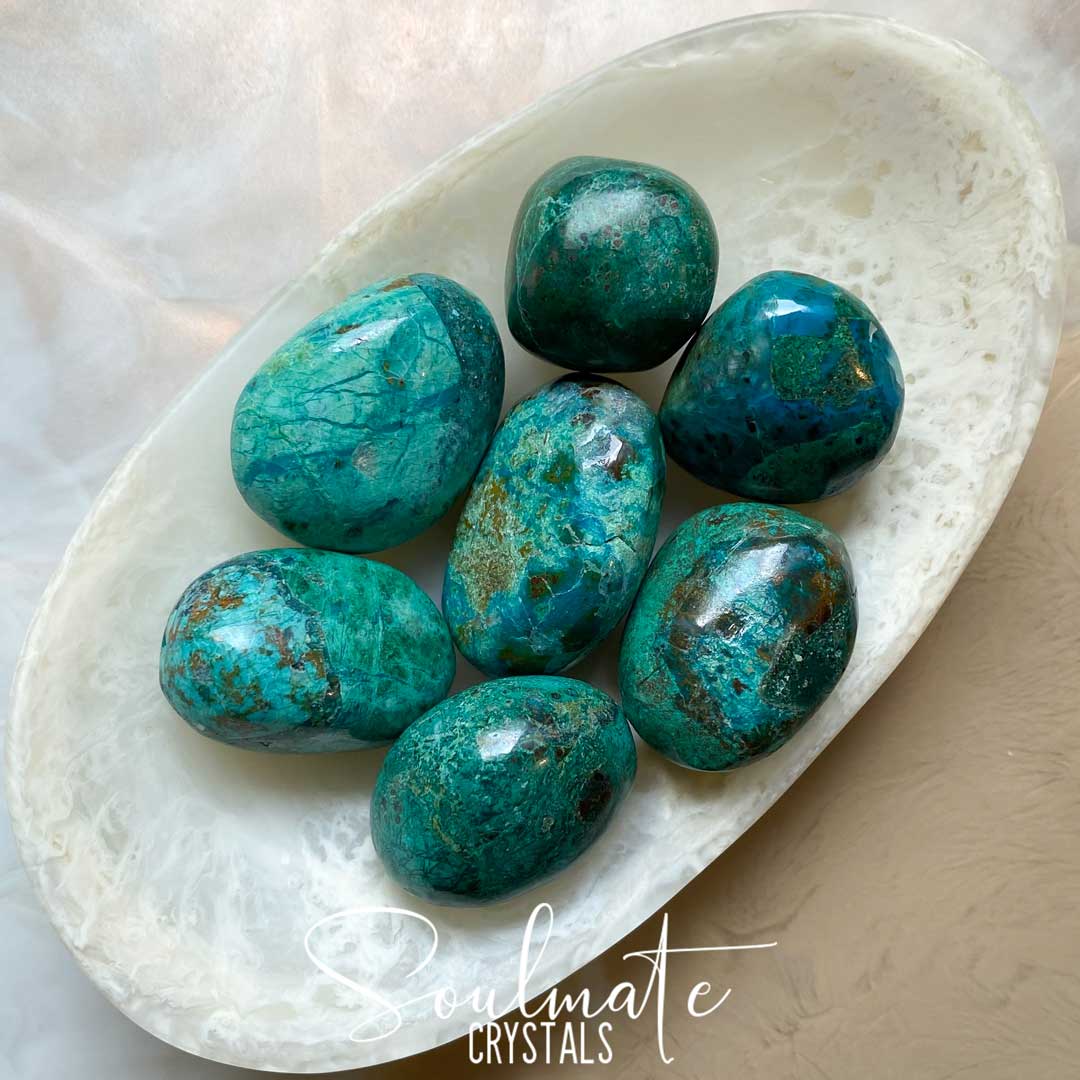 Soulmate Crystals Chrysocolla Tumbled Stone, Teal Green Blue Crystal for Creative Potential, Divine Feminine, Harmony, Flow and Empowerment