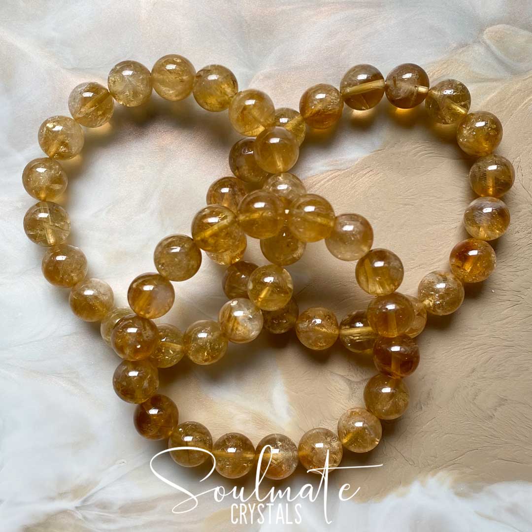Soulmate Crystals Citrine Polished Crystal Bracelet, Gemmy Golden Yellow Crystal for Prosperity, Happiness, Manifestation, Positivity and Personal Power, Beaded Bracelet, Jewellery, Jewelry, Wearable Crystal Jewellery.
